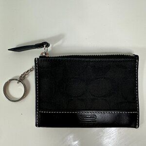 VTG Coach Signature Mini Skinny Card Coin Holder Keychain Black Leatherware
